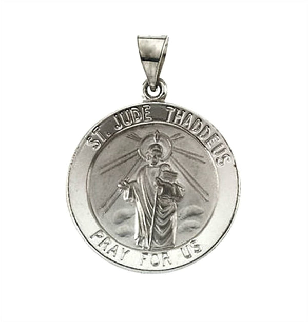14k White Gold Hollow Round ST Jude Thaddeus Medal (18.25MM)