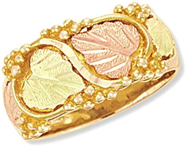 Women's Diamond-Cut Wedding Ring, 10k Yellow Gold, 12k Green and Rose Gold Black Hills Gold Motif, Size 5.25