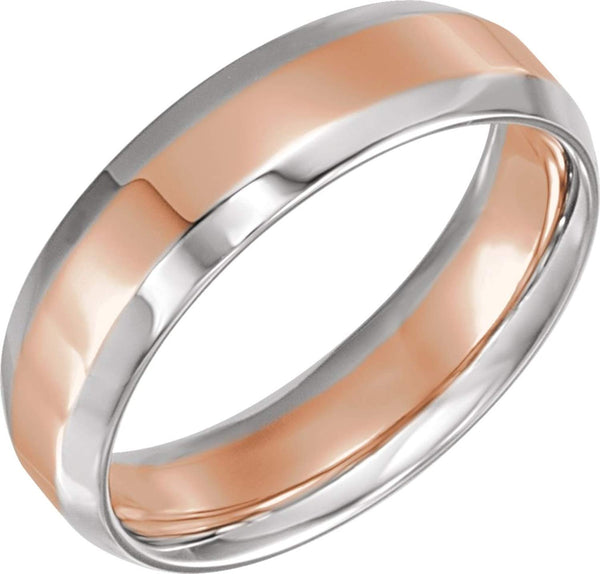 14k White and Rose Gold 6mm Beveled Edge Comfort-Fit Band