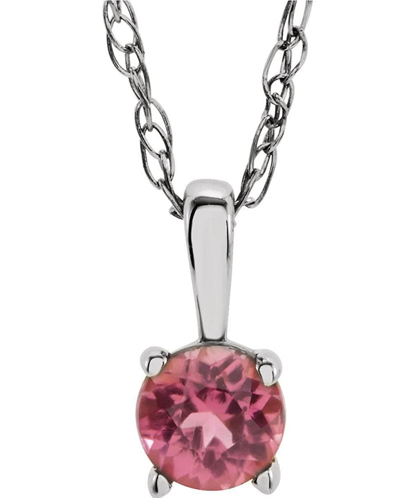 Children's Imitation Pink Tourmaline 'October' Birthstone Sterling Silver Pendant Necklace, 14"