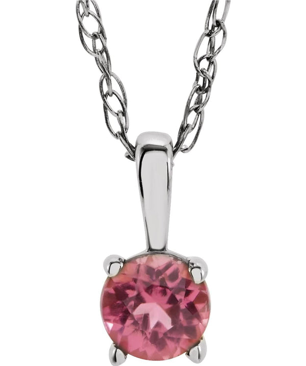 Children's Imitation Pink Tourmaline 'October' Birthstone 14k White Gold Pendant Necklace, 14"