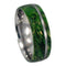 Created Emerald, Gibeon Meteorite 14k White Gold Ring and Green Box Elder Burl Wood Titanium Band, Couples Ring Set