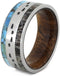 Antler, Turquoise, Mesquite Wood, Bear Tracks Engraving 9mm Comfort-Fit Titanium Band, Size 14.25