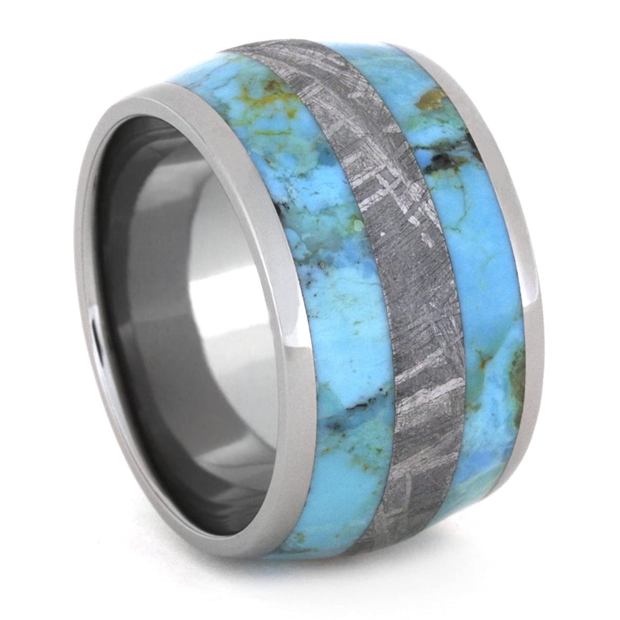 Turquoise, Gibeon Meteorite 15mm Comfort-Fit Titanium Wide Rustic Band