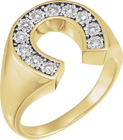 Men's Diamond Horseshoe Ring, 14k Yellow Gold and Rhodium-Plated 14k White Gold (.25 Ctw, HIJ Color, SI2-I1 Clarity)