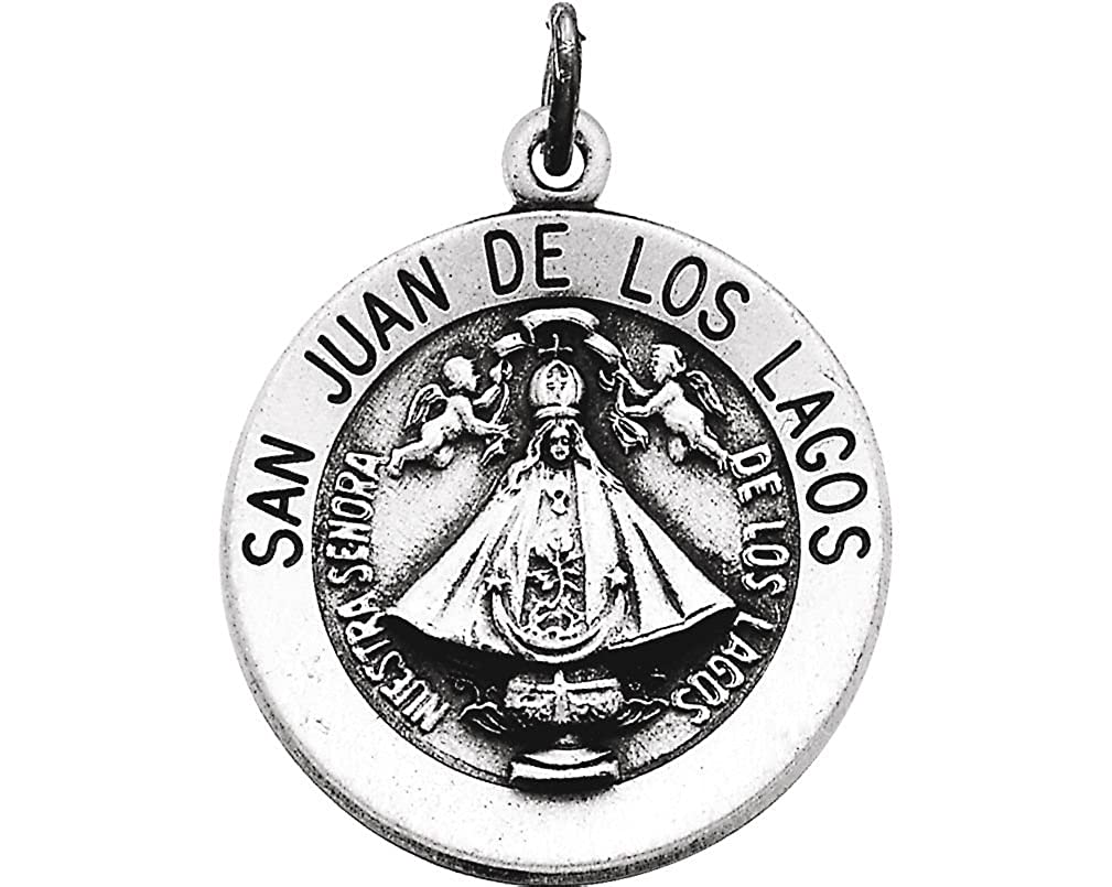 Rhodium Plated Sterling Silver Round San Juan de Los Lagos Medal (18.25 MM)