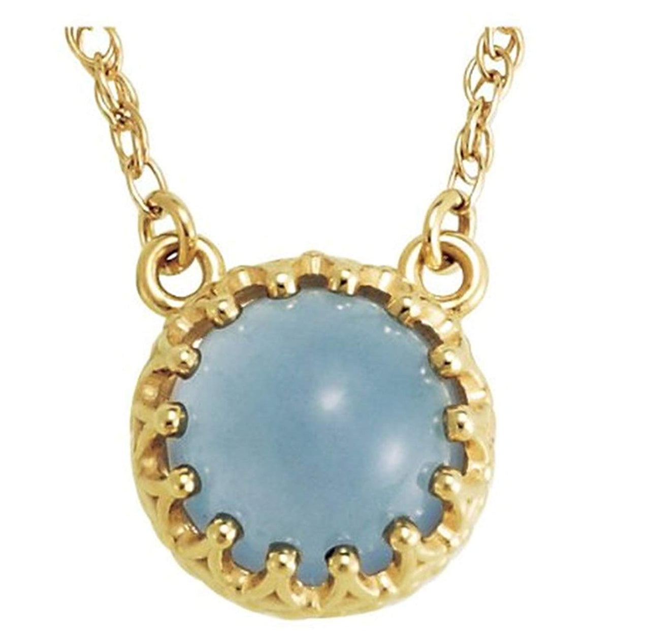 14k Yellow Gold 2.5 Ct Blue Chalcedony Cabochon Necklace, 18"