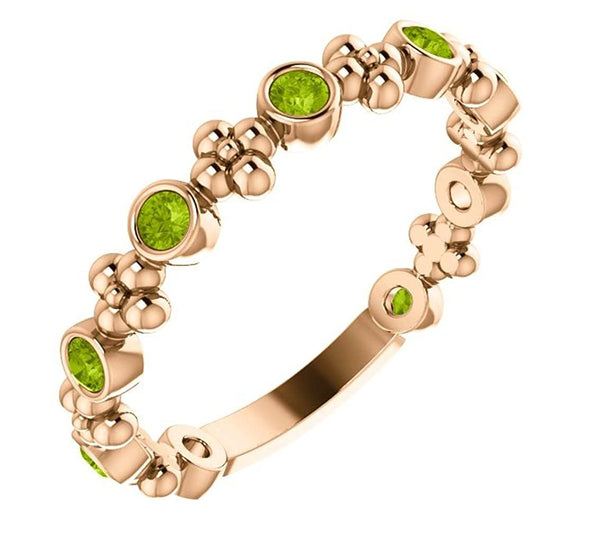 Genuine Peridot Beaded Ring, 14k Rose Gold