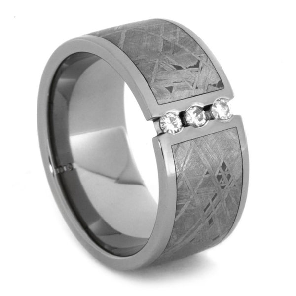 Charles & Colvard Moissanite,Gibeon Meteorite 11mm Comfort Fit Titanium Wedding Band, Size 10