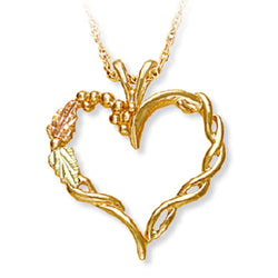 Mirror Polished Heart Pendant Necklace, 10k Yellow Gold, 12k Green and Rose Gold Black Hills Gold Motif, 18"