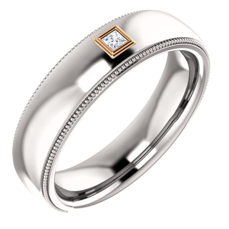 Men's Rhodium-Plated 14k White Gold Diamond and 14k Rose Gold 6mm Milgrain Band (.05 Ctw, Color G-H, SI2-SI3 Clarity) Size 10.75