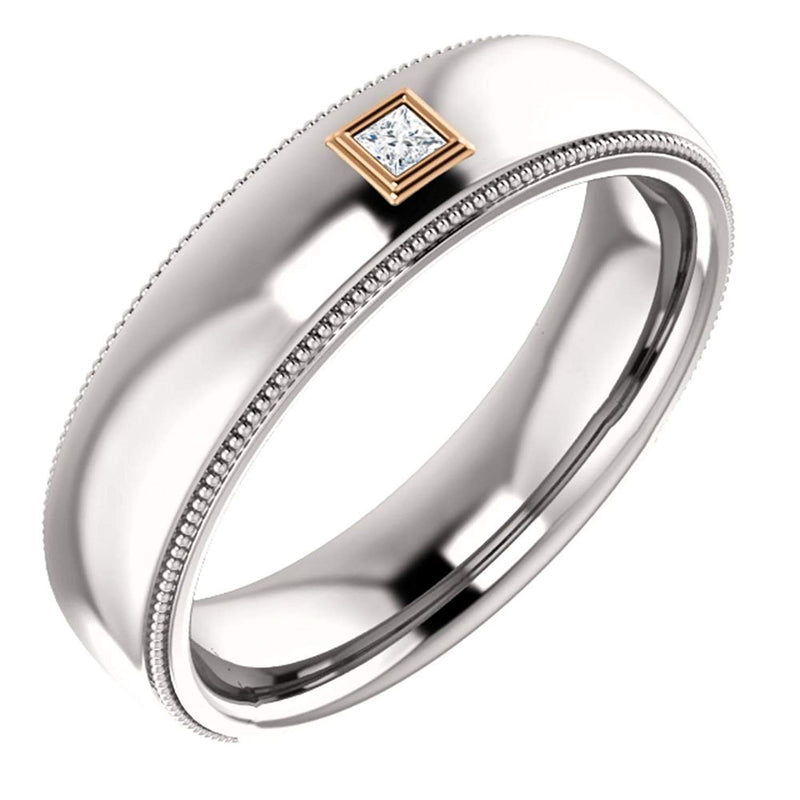 Men's Rhodium-Plated 14k White Gold Diamond and 14k Rose Gold 6mm Milgrain Band (.10 Ctw, Color G-H, SI2-SI3 Clarity) Size 10