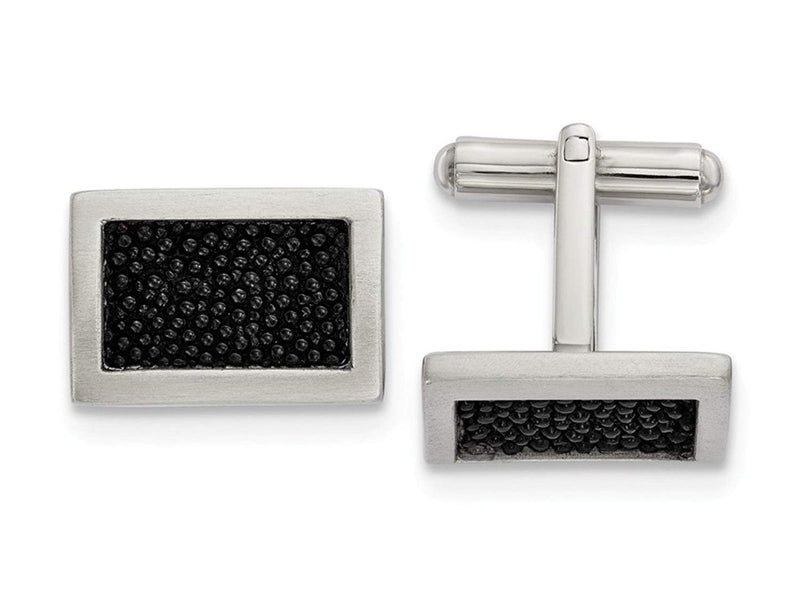 Stainless Steel Stain Brushed, Stingray Leather Rectangle Cuff Links, 18.88MMX17.25MM