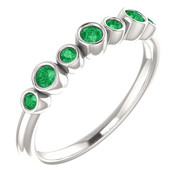 Created Chatham Emerald 7-Stone 3.25mm Ring, Rhodium-Plated 14k White Gold