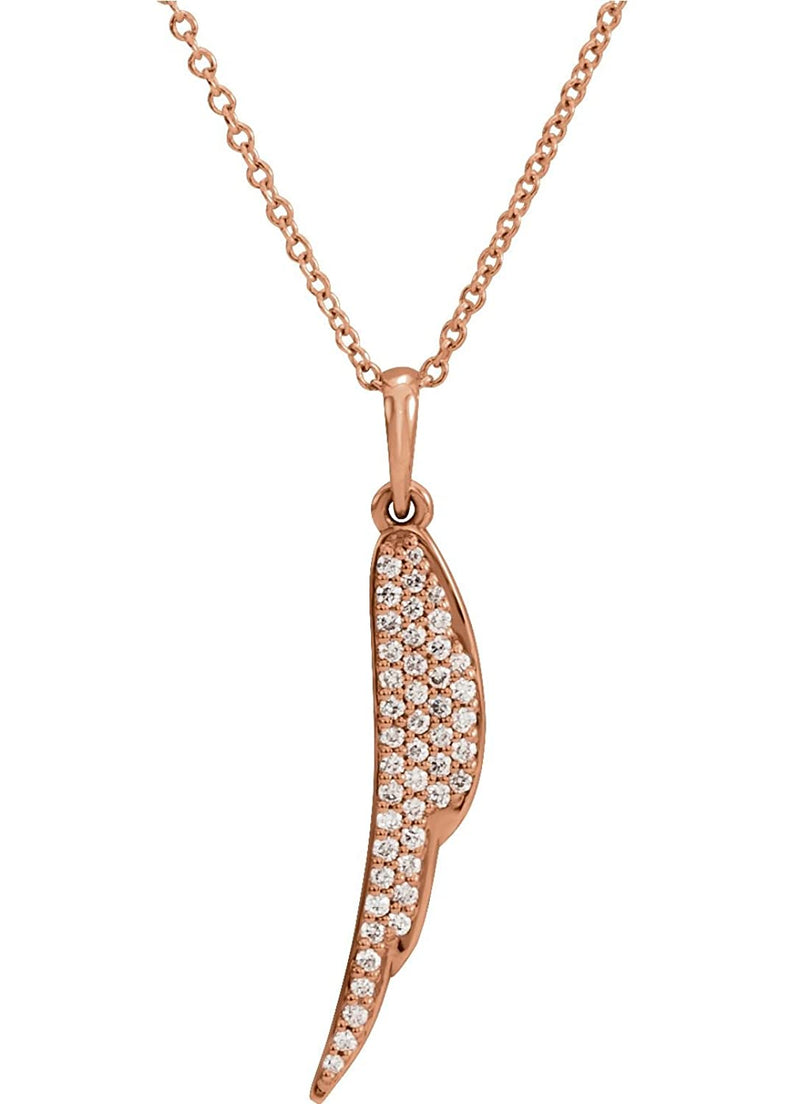46-Stone Diamond Angel Wing Necklace in 14k Rose Gold, 16-18" (1/5 Ctw, Color G-H, Clarity I1)