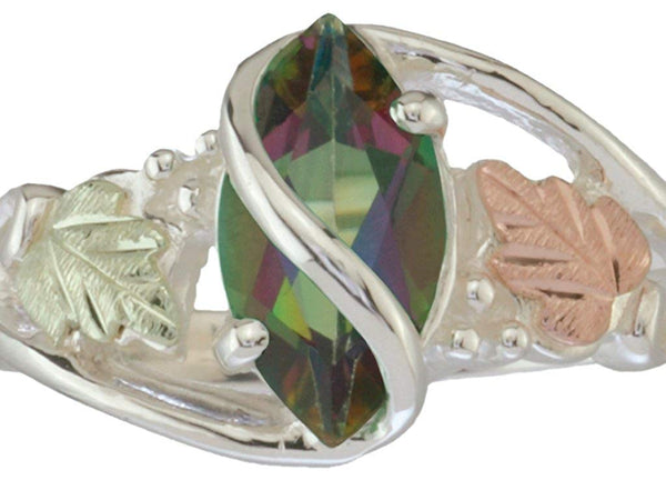 Sterling Silver .90 Ct Mystic Fire Ring with 12k Green and Rose Black Hills Gold Motif