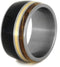 African Blackwood, Whiskey Barrel Wood, 14k Yellow Gold 10mm Comfort-Fit Brushed Titanium Ring, Size 8.25