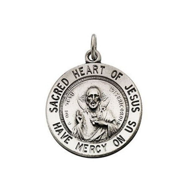 Sterling Silver Sacred Heart of Jesus Necklace, 24" (22 MM)