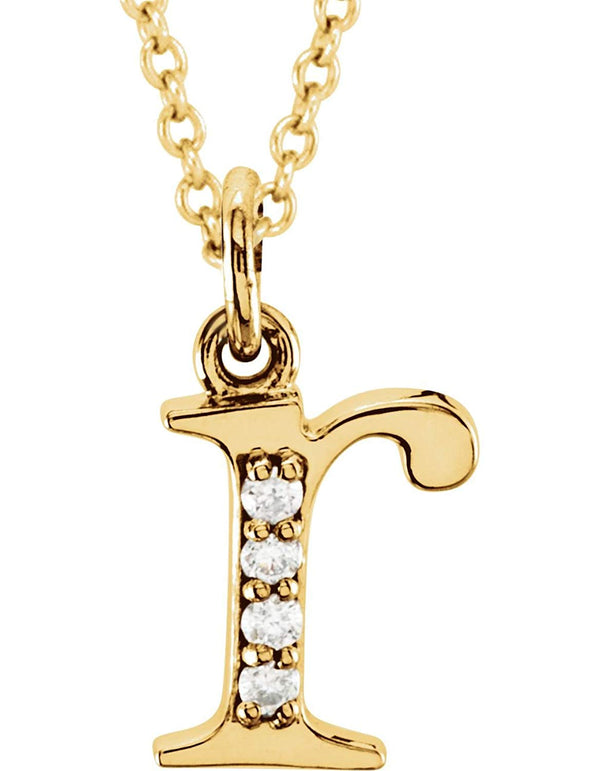 Diamond Initial 'r' Lowercase Letter 14k Yellow Gold Pendant Necklace, 16" (.025 Ctw, GH, I1)
