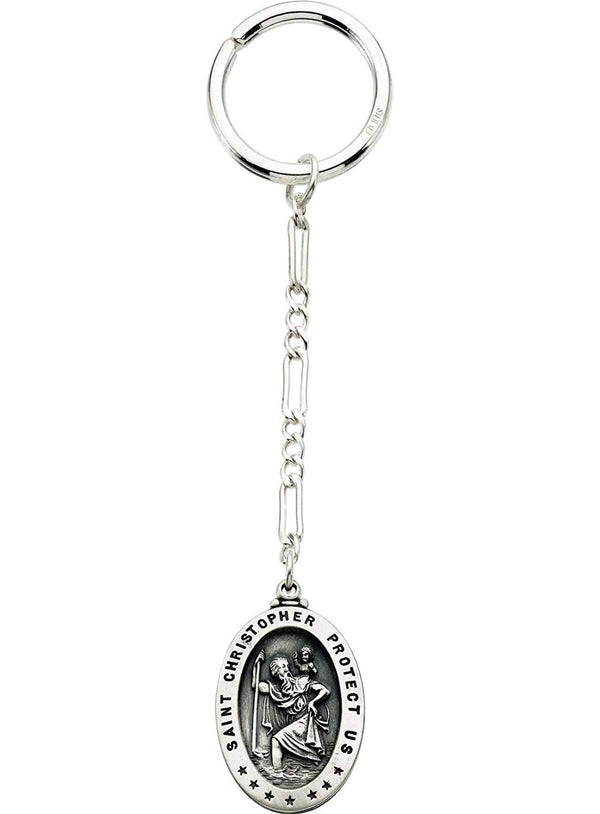 Sterling Silver St. Christopher 'Protect Us' Medal Key Chain