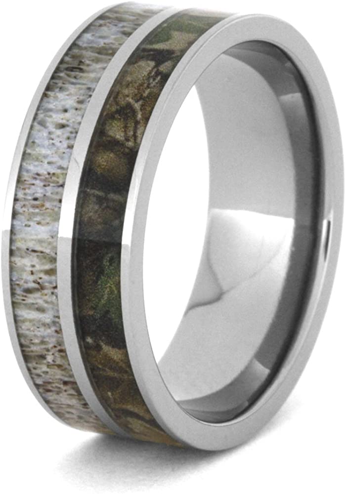 Deer Antler, Camo Print 8mm Comfort-Fit Titanium Ring