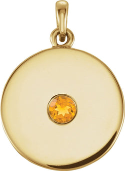 Round Citrine Disc Pendant, 14k Yellow Gold