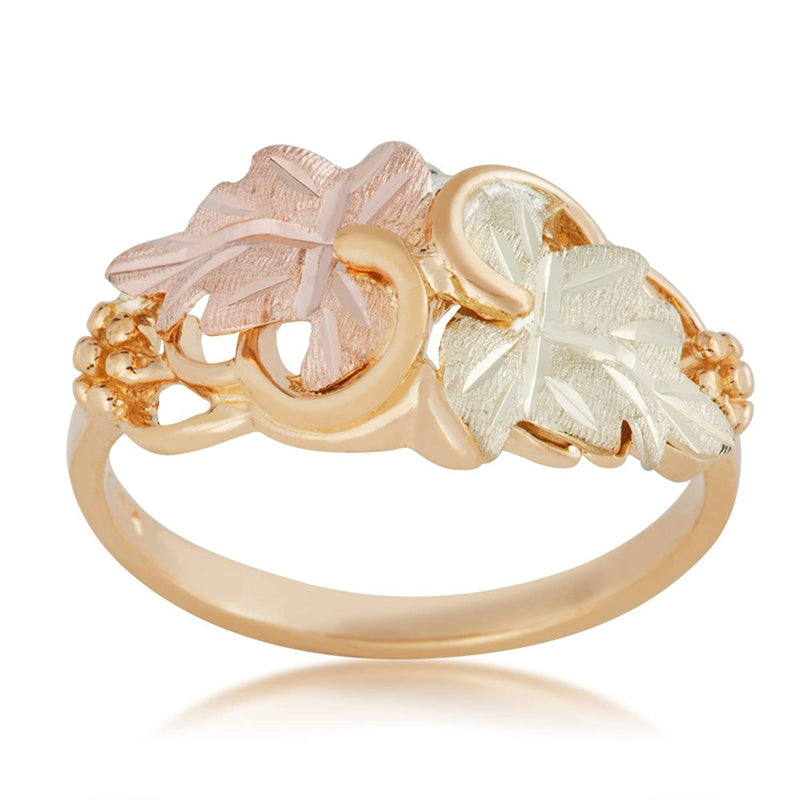 Two-Tone Leaf Ring, 10k Yellow Gold, 12k Green and Rose Gold Black Hills Gold Motif