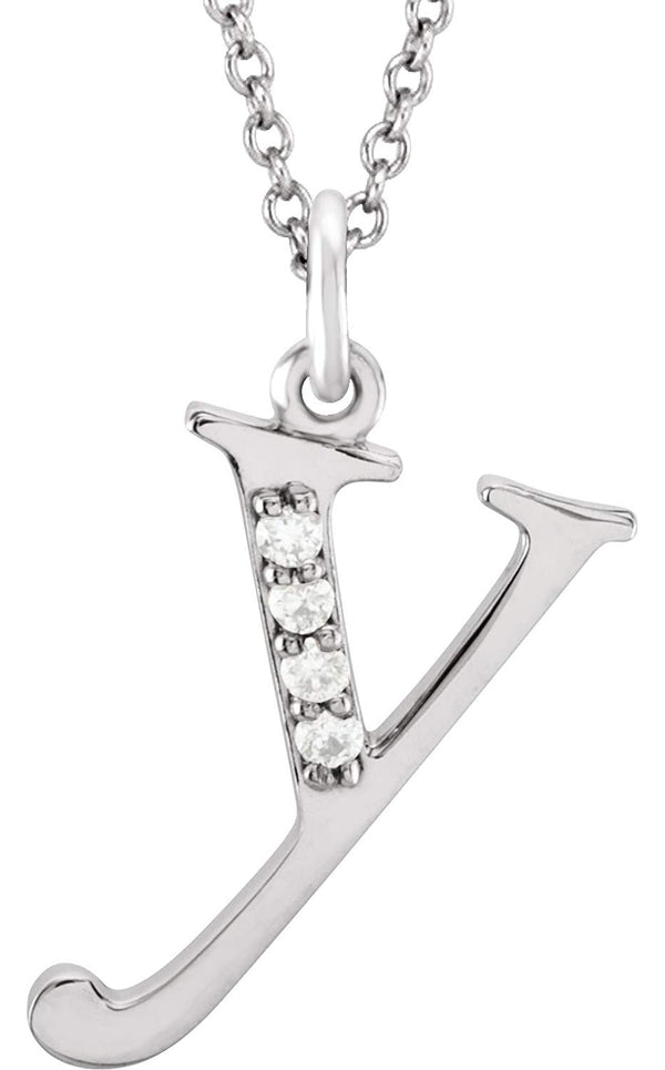 Diamond Initial 'y' Lowercase Letter Rhodium-Plate 14k White Gold Pendant Necklace, 16" (.025 Ctw GH, I1)