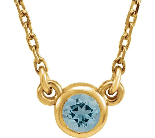 Aquamarine Solitaire 14k Yellow Gold Pendant Necklace, 16"