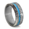 Turquoise, Gibeon Meteorite, Deer Antler 9.5mm Comfort-Fit Matte Titanium Band, Size 10