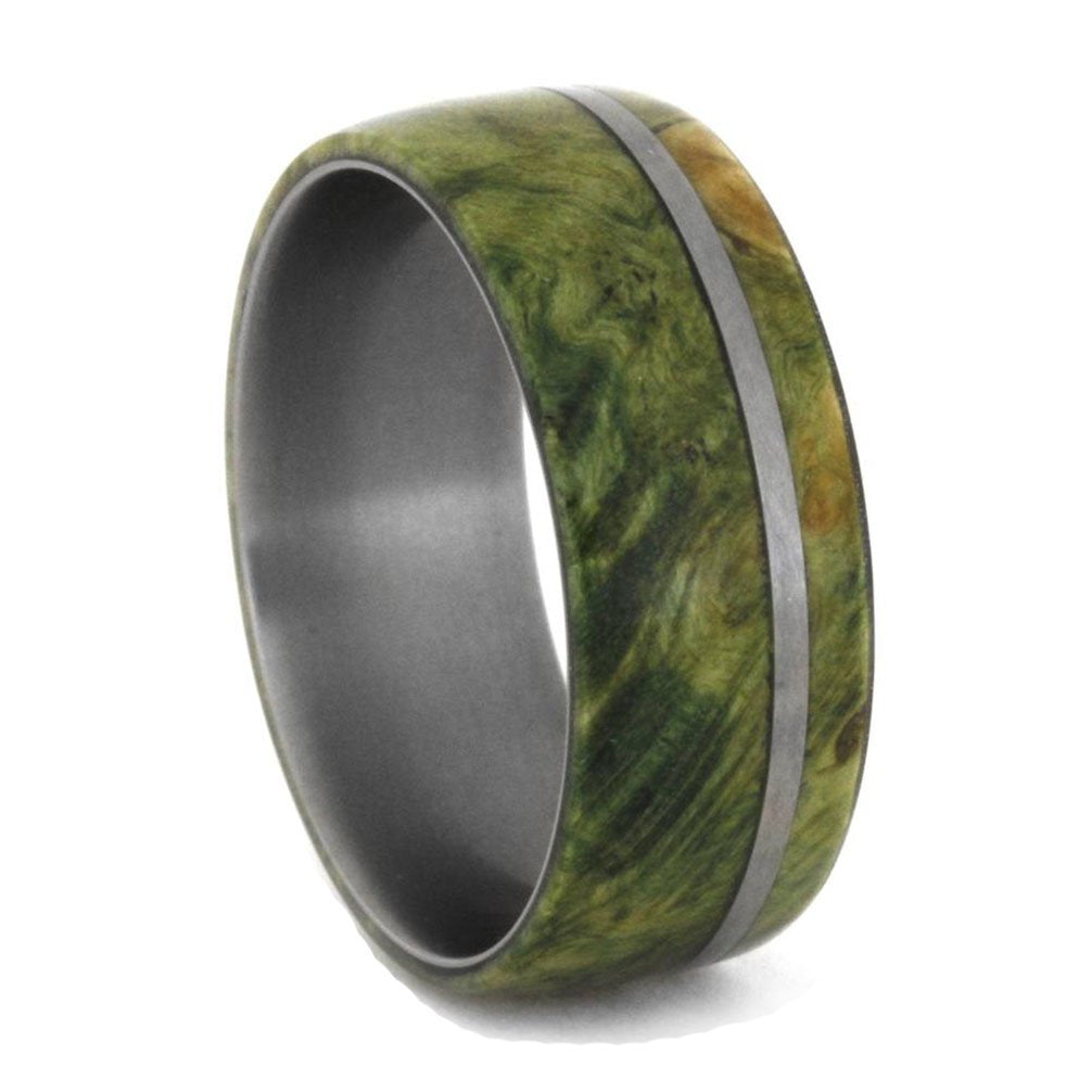 Green Box Elder Burl Wood 8mm Comfort-Fit Matte Titanium Wedding Band