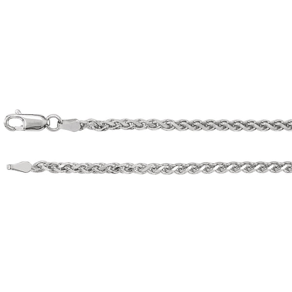 2.75mm 14k White Gold Diamond Cut Wheat Chain Bracelet, 7"