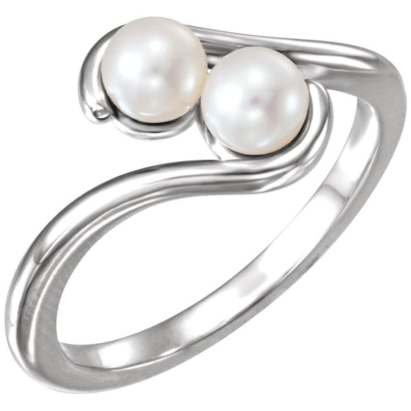 White Freshwater Cultured Pearl Two-Stone Ring, Rhodium-Plated 14k White Gold (04.50-05.00 mm)
