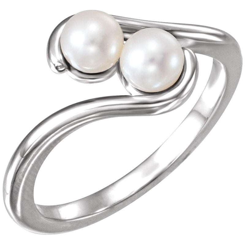 White Freshwater Cultured Pearl Two-Stone Ring, Sterling Silver (04.50-05.00 mm)