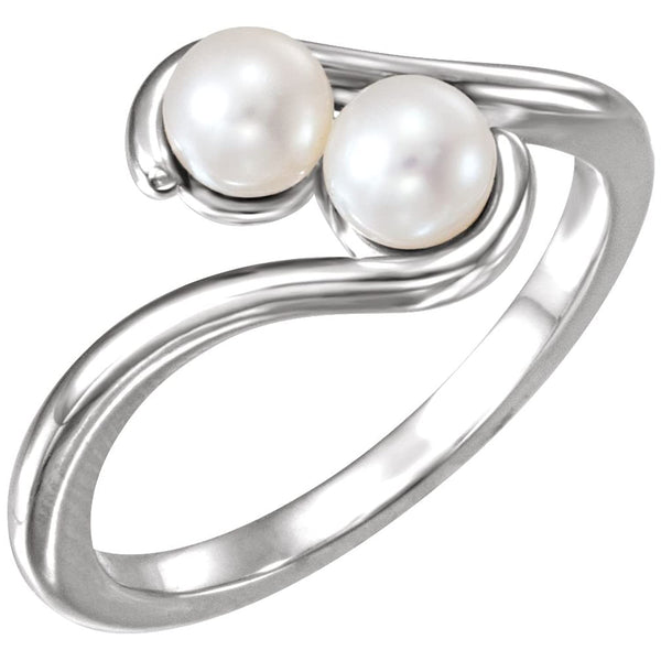 White Freshwater Cultured Pearl Two-Stone Ring, Rhodium-Plated 14k White Gold (04.50-05.00 mm)