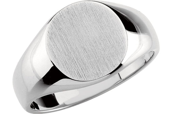 Men's Brushed Signet Semi-Polished 14k White Gold Ring (14x12mm) Size 12