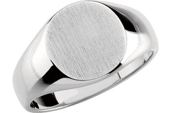 Men's Brushed Signet Semi-Polished 18k White Gold Ring (14x12mm) Size 8.25