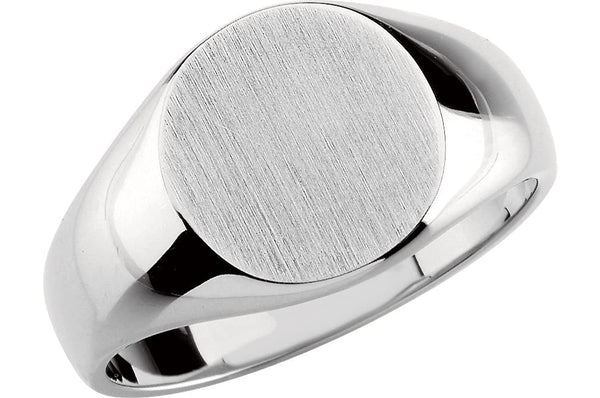 Men's Brushed Signet Ring, 14k X1 White Gold (14x12mm) Size 10.25