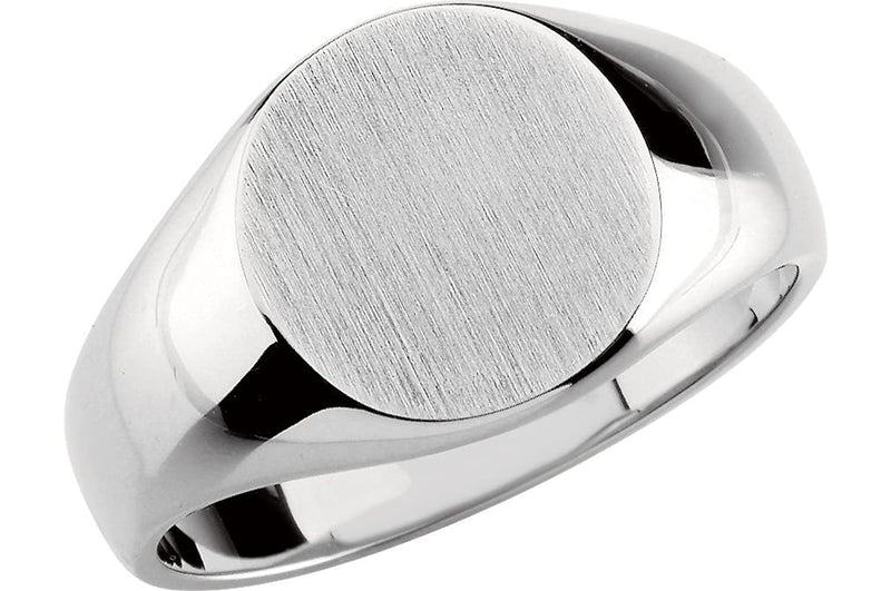 Men's Brushed Signet Semi-Polished 18k White Gold Ring (14x12mm)