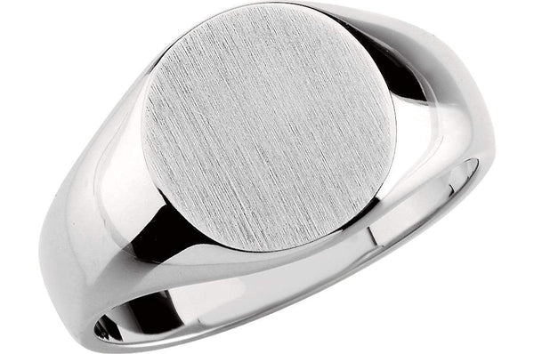Men's Brushed Signet Semi-Polished 14k White Gold Ring (14x12mm)