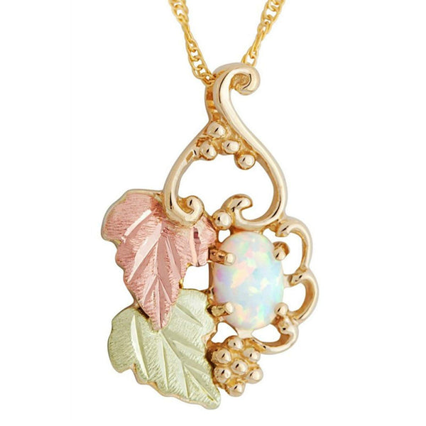Ave 369 Created Opal Pendant Necklace, 10k Yellow Gold, 12k Green and Rose Gold Black Hills Gold Motif, 18"