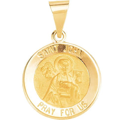 14k Yellow Gold Round Hollow St. John Medal (15 MM)