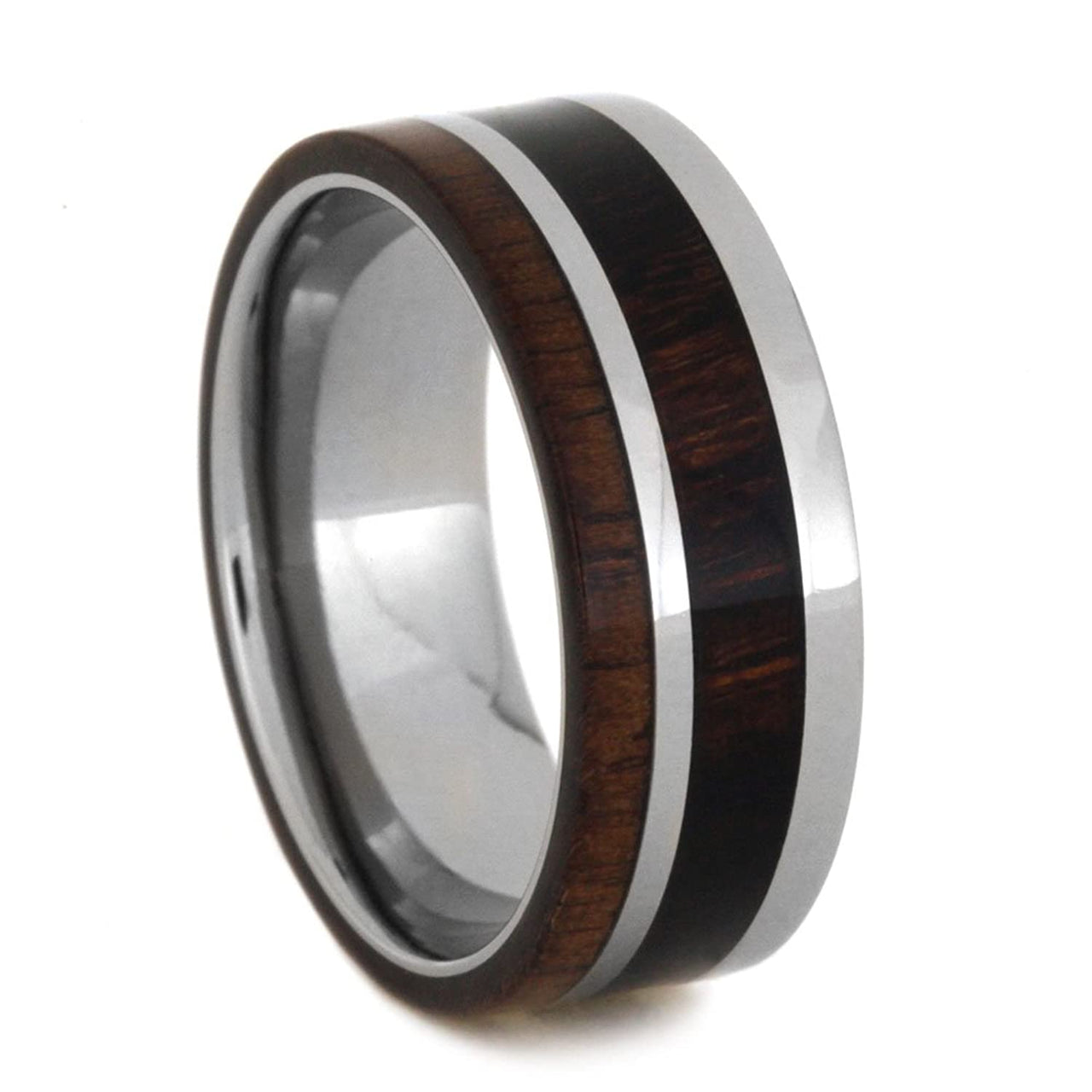 Ironwood, Walnut Wood, Titanium Pinstripe 8mm Comfort-Fit Titanium Wedding Band