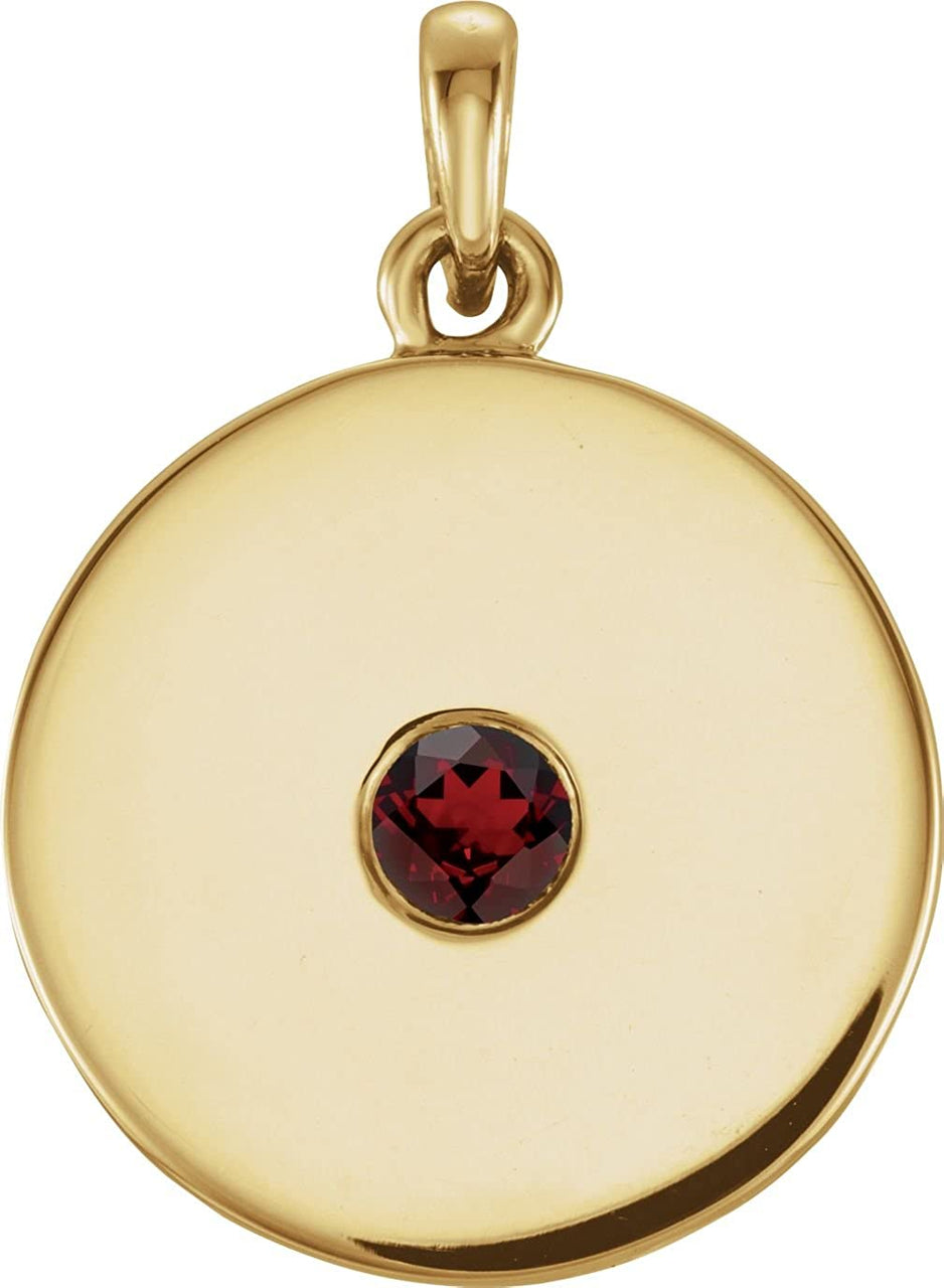 Round Garnet Disc Pendant, 14k Yellow Gold