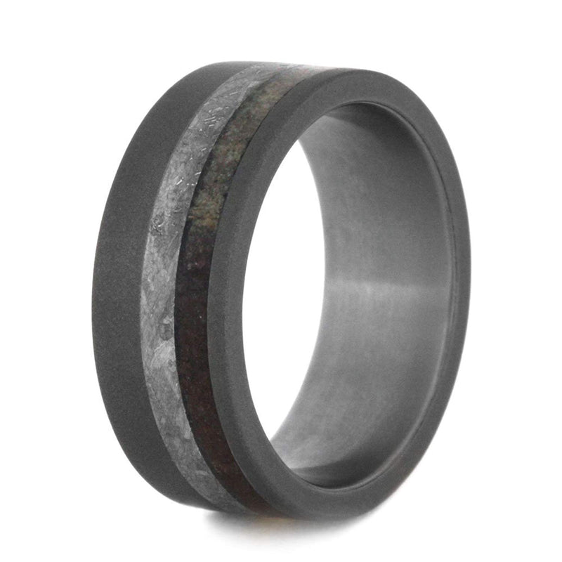 Dinosaur Bone, Gibeon Meteorite 8mm Comfort-Fit Sandblasted Titanium Ring