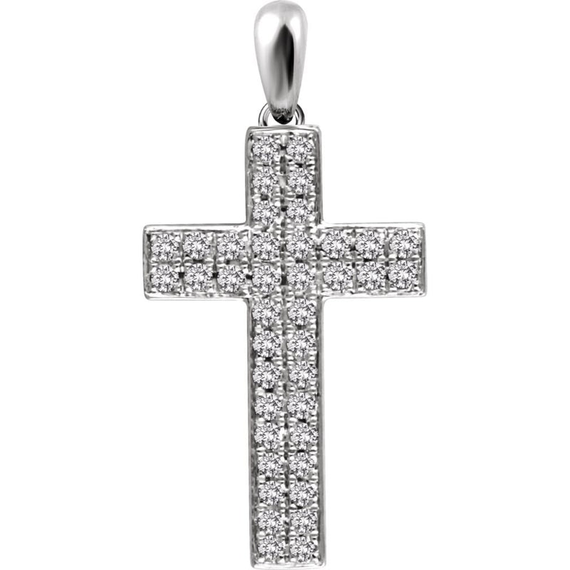Diamond Western Cross Pendant, Rhodium-Plated 14k White Gold (.33 Ctw, H+ Color, I1 Clarity)