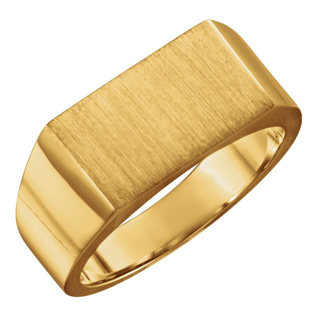 Men's 10k Yellow Gold Satin Brushed Rectangle Signet Ring, 9x15mm, Size 10