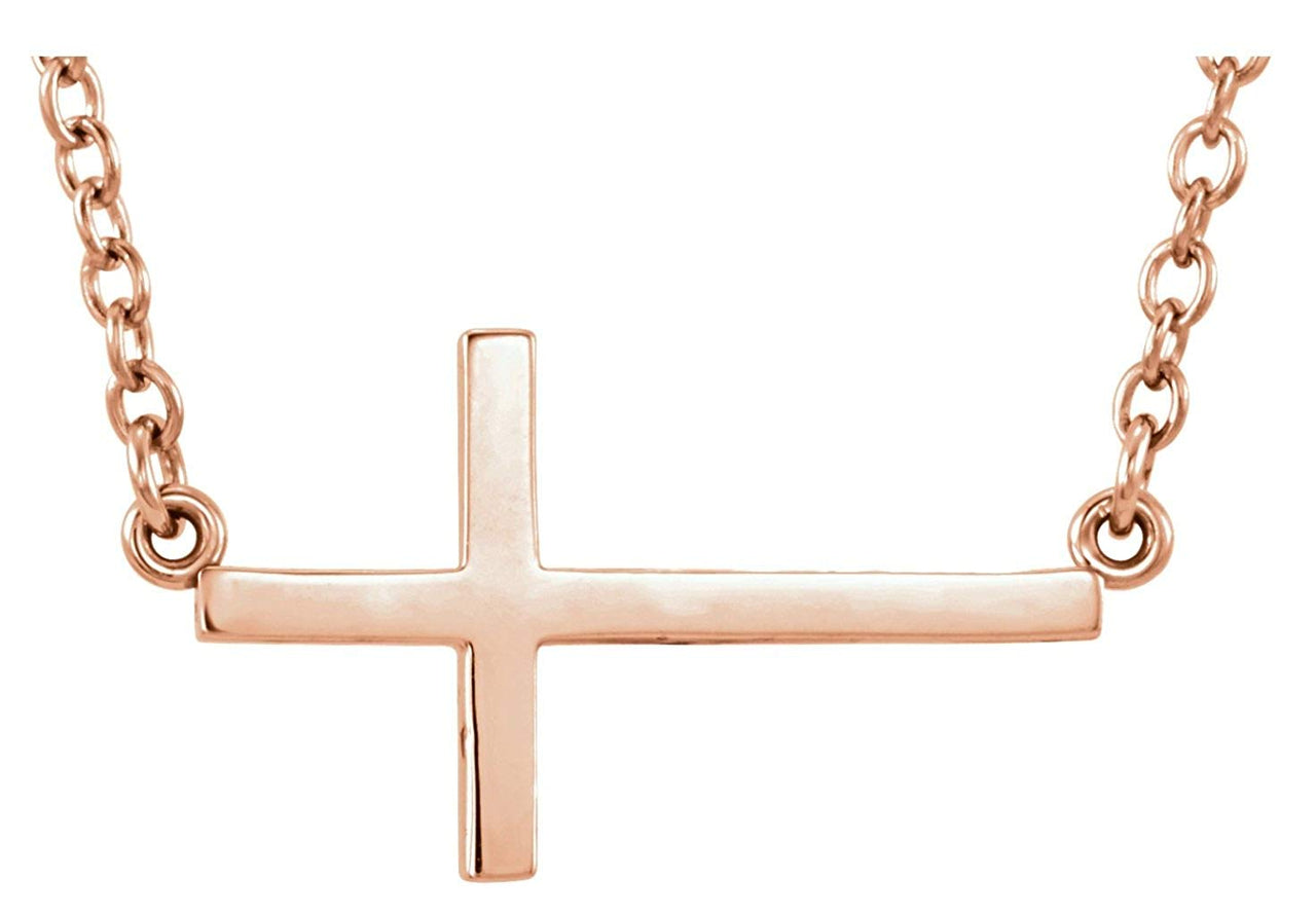 Sideways Cross 14k Rose Gold Necklace, 16-18" (22X11.5 MM)