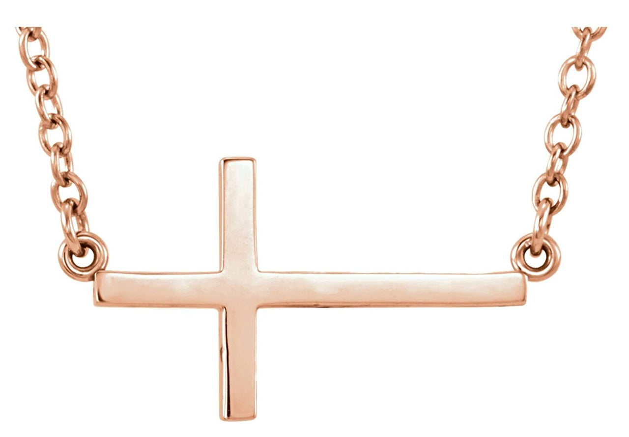 Sideways Cross 14k Rose Gold Necklace, 16-18" (28X16.2 MM)