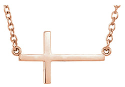 Sideways Cross 14k Rose Gold Necklace, 16-18" (28X16.2 MM)